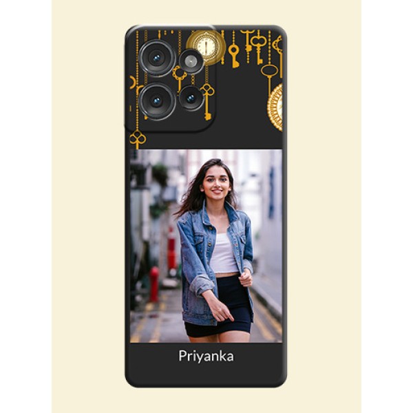 Decorative Design with Text On Space Black Custom Soft Matte Mobile Back Cover - Motorola Edge 50 Decorative Design with Text On Space Black Custom Soft Matte Mobile Back Cover - Motorola Edge 50
