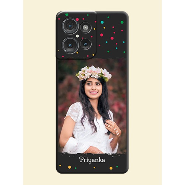 Multicolor Dotted Pattern with Text On Space Black Custom Soft Matte Mobile Back Cover - Motorola Edge 50 Multicolor Dotted Pattern with Text On Space Black Custom Soft Matte Mobile Back Cover - Motorola Edge 50