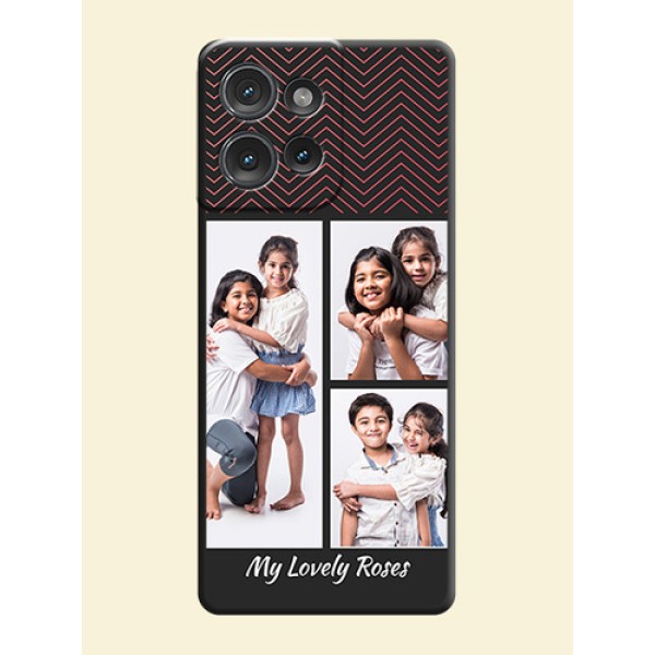 Wave Pattern with 3 Image Holder On Space Black Custom Soft Matte Mobile Back Cover - Motorola Edge 50 Wave Pattern with 3 Image Holder On Space Black Custom Soft Matte Mobile Back Cover - Motorola Edge 50