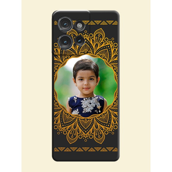Round Image with Floral Design On Space Black Custom Soft Matte Mobile Back Cover - Motorola Edge 50 Round Image with Floral Design On Space Black Custom Soft Matte Mobile Back Cover - Motorola Edge 50