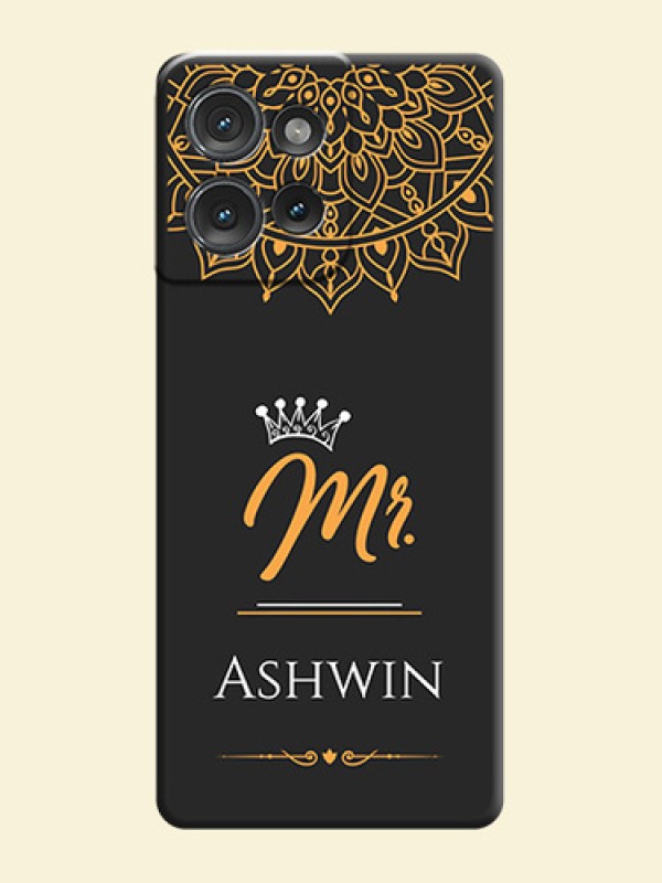 Mr Name with Floral Design On Space Black Custom Soft Matte Mobile Back Cover - Motorola Edge 50