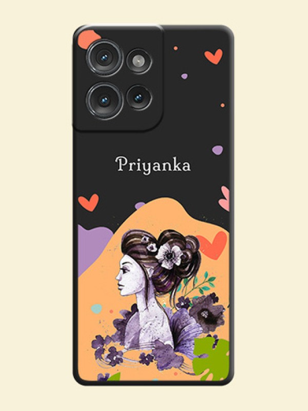 Namecase For Her With Fancy Lady Image On Space Black Custom Soft Matte Mobile Back Cover - Motorola Edge 50