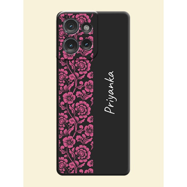Pink Floral Pattern Design With Custom Text On Space Black Custom Soft Matte Mobile Back Cover - Motorola Edge 50 Pink Floral Pattern Design With Custom Text On Space Black Custom Soft Matte Mobile Back Cover - Motorola Edge 50