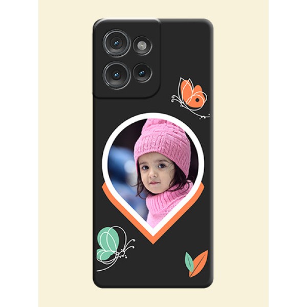 Upload Pic With Simple Butterly Design On Space Black Custom Soft Matte Mobile Back Cover - Motorola Edge 50 Upload Pic With Simple Butterly Design On Space Black Custom Soft Matte Mobile Back Cover - Motorola Edge 50