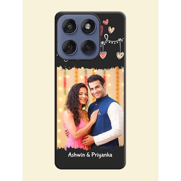 Pink Love Hangings with Name On Space Black Custom Soft Matte Mobile Back Cover - Motorola Edge 60 Fusion Pink Love Hangings with Name On Space Black Custom Soft Matte Mobile Back Cover - Motorola Edge 60 Fusion
