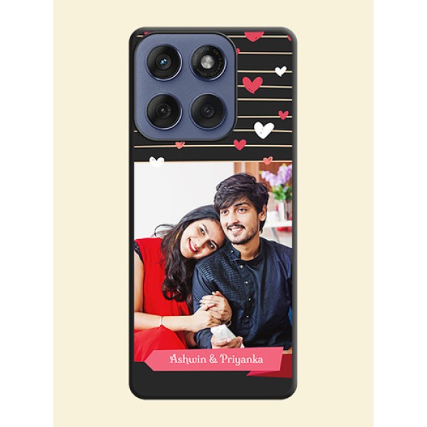 Love Pattern with Name on Pink Ribbon on Photo On Space Black Custom Soft Matte Mobile Back Cover - Motorola Edge 60 Fusion Love Pattern with Name on Pink Ribbon on Photo On Space Black Custom Soft Matte Mobile Back Cover - Motorola Edge 60 Fusion