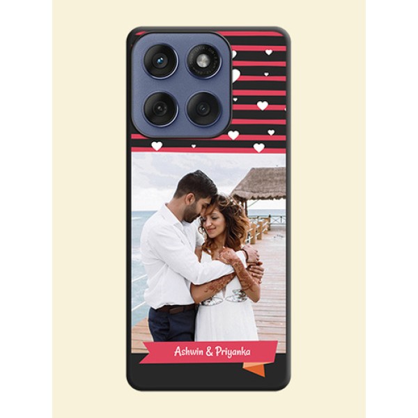 White Color Love Symbols with Pink Lines Pattern On Space Black Custom Soft Matte Mobile Back Cover - Motorola Edge 60 Fusion