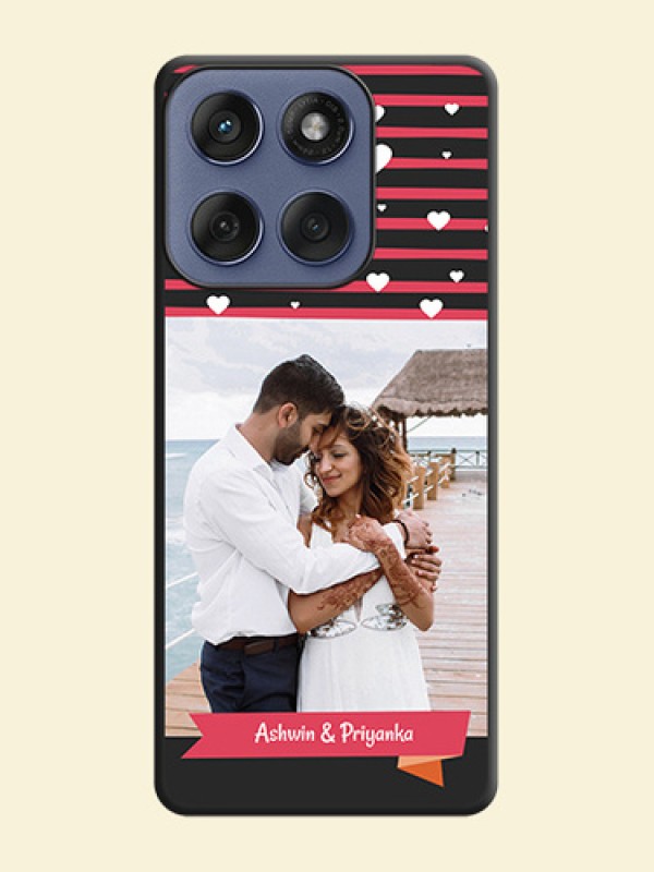 White Color Love Symbols with Pink Lines Pattern On Space Black Custom Soft Matte Mobile Back Cover - Motorola Edge 60 Fusion