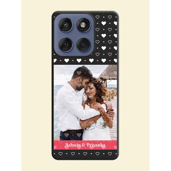 White Color Love Symbols with Text Design on Photo On Space Black Custom Soft Matte Mobile Back Cover - Motorola Edge 60 Fusion