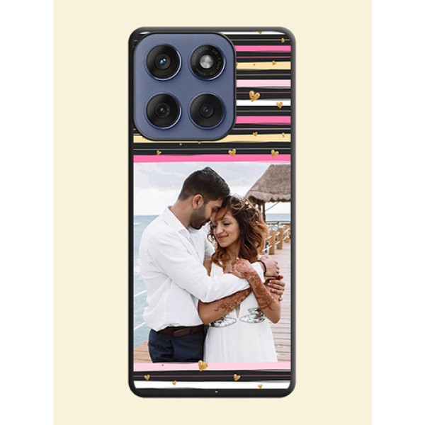 Multicolor Lines and Golden Love Symbols Design on Photo On Space Black Custom Soft Matte Mobile Back Cover - Motorola Edge 60 Fusion