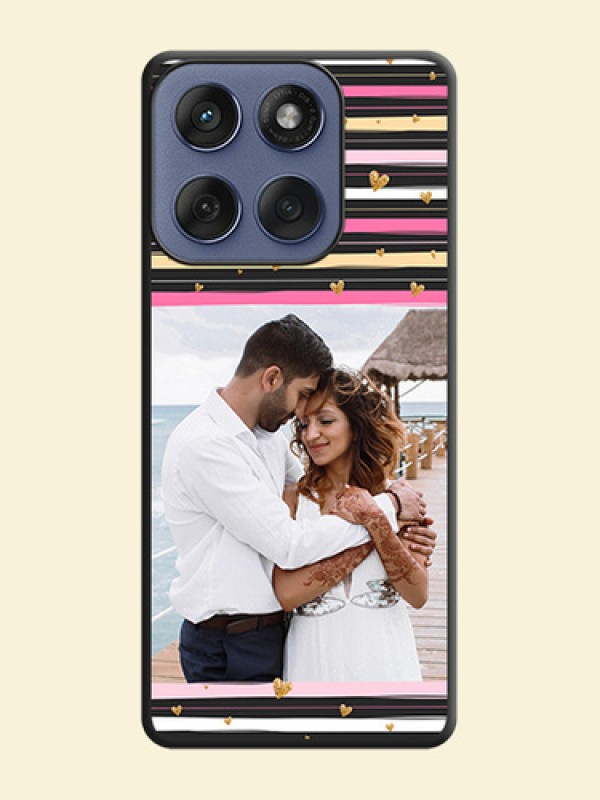 Multicolor Lines and Golden Love Symbols Design on Photo On Space Black Custom Soft Matte Mobile Back Cover - Motorola Edge 60 Fusion