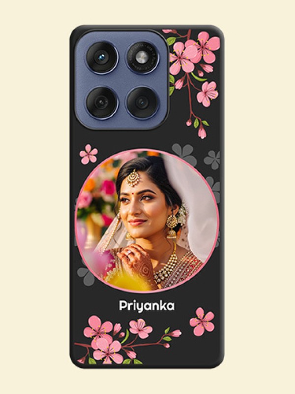 Round Image with Pink Color Floral Design on Photo On Space Black Custom Soft Matte Mobile Back Cover - Motorola Edge 60 Fusion