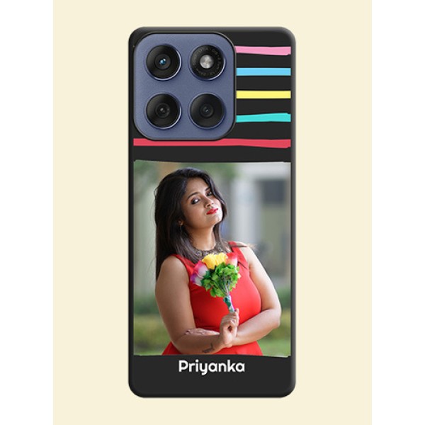 Multicolor Lines with Image On Space Black Custom Soft Matte Mobile Back Cover - Motorola Edge 60 Fusion Multicolor Lines with Image On Space Black Custom Soft Matte Mobile Back Cover - Motorola Edge 60 Fusion