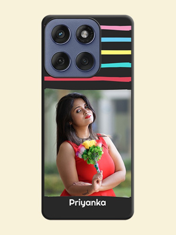 Multicolor Lines with Image On Space Black Custom Soft Matte Mobile Back Cover - Motorola Edge 60 Fusion