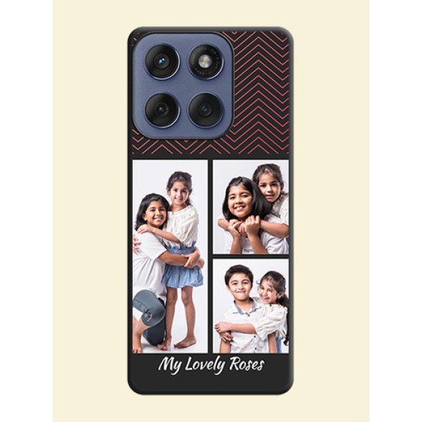 Wave Pattern with 3 Image Holder On Space Black Custom Soft Matte Mobile Back Cover - Motorola Edge 60 Fusion Wave Pattern with 3 Image Holder On Space Black Custom Soft Matte Mobile Back Cover - Motorola Edge 60 Fusion