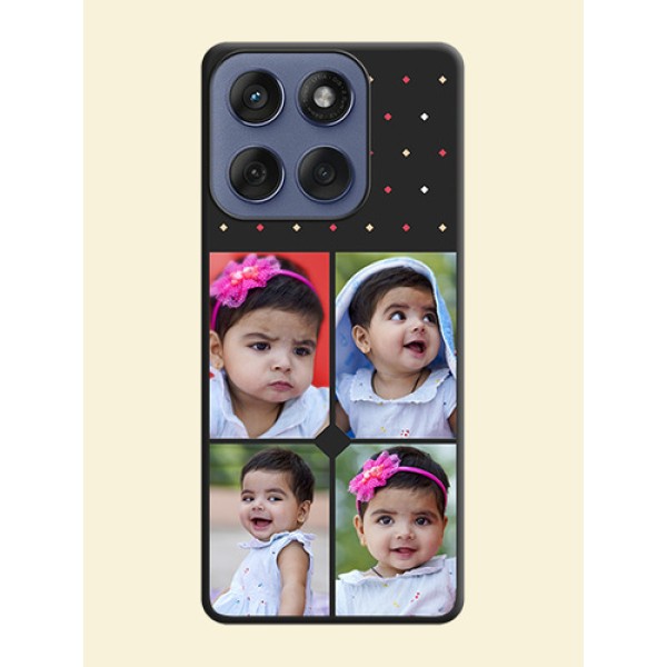 Multicolor Dotted Pattern with 4 Image Holder On Space Black Custom Soft Matte Mobile Back Cover - Motorola Edge 60 Fusion Multicolor Dotted Pattern with 4 Image Holder On Space Black Custom Soft Matte Mobile Back Cover - Motorola Edge 60 Fusion