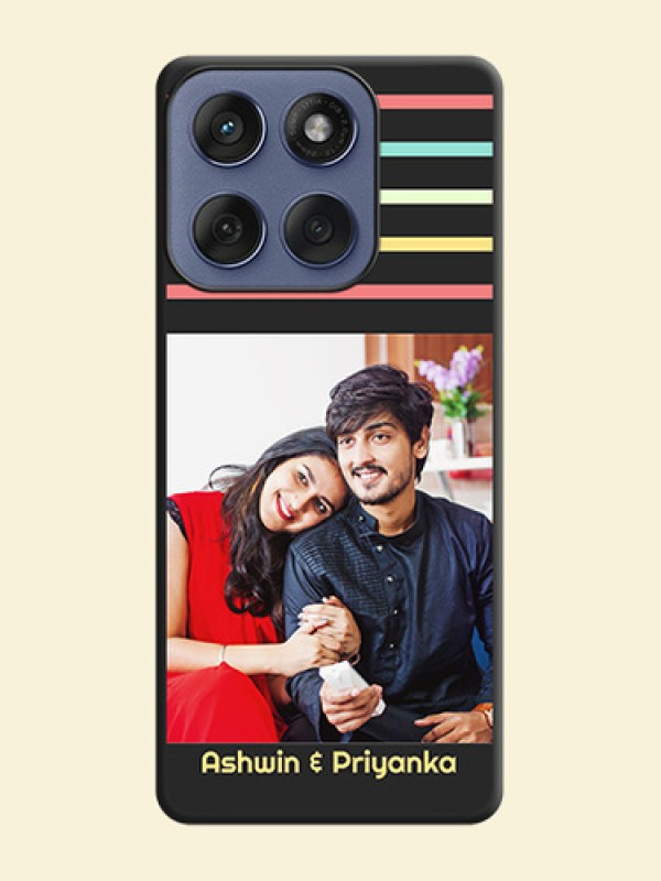Color Stripes with Photo and Text on Photo On Space Black Custom Soft Matte Mobile Back Cover - Motorola Edge 60 Fusion