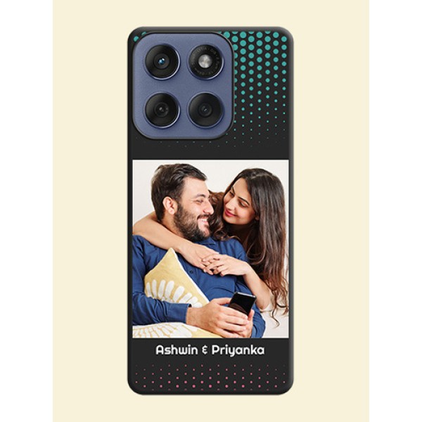 Faded Dots with Grunge Photo Frame and Text On Space Black Custom Soft Matte Mobile Back Cover - Motorola Edge 60 Fusion Faded Dots with Grunge Photo Frame and Text On Space Black Custom Soft Matte Mobile Back Cover - Motorola Edge 60 Fusion