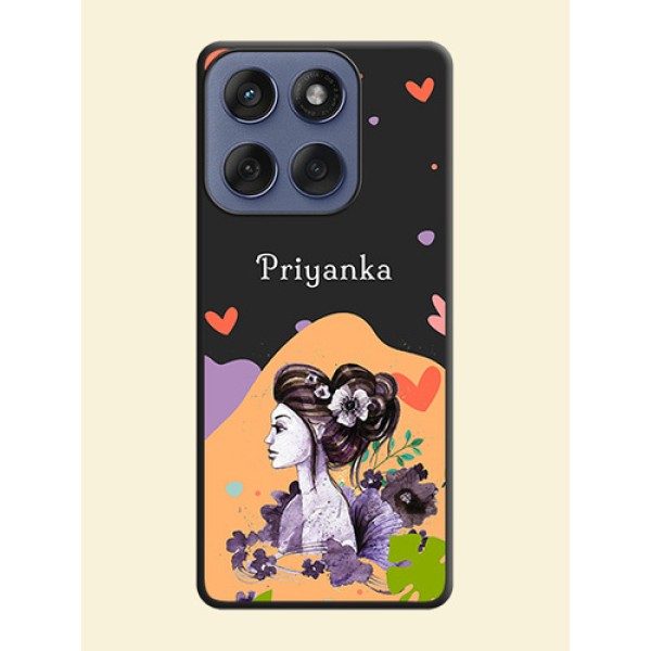 Namecase For Her With Fancy Lady Image On Space Black Custom Soft Matte Mobile Back Cover - Motorola Edge 60 Fusion