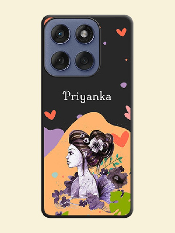 Namecase For Her With Fancy Lady Image On Space Black Custom Soft Matte Mobile Back Cover - Motorola Edge 60 Fusion