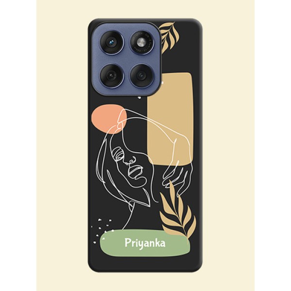 Custom Text With Line Art Of Women & Leaves Design On Space Black Custom Soft Matte Mobile Back Cover - Motorola Edge 60 Fusion