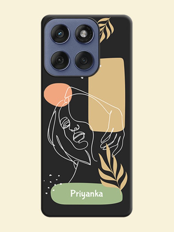 Custom Text With Line Art Of Women & Leaves Design On Space Black Custom Soft Matte Mobile Back Cover - Motorola Edge 60 Fusion