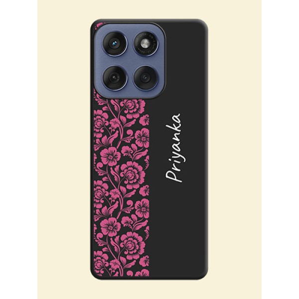 Pink Floral Pattern Design With Custom Text On Space Black Custom Soft Matte Mobile Back Cover - Motorola Edge 60 Fusion Pink Floral Pattern Design With Custom Text On Space Black Custom Soft Matte Mobile Back Cover - Motorola Edge 60 Fusion