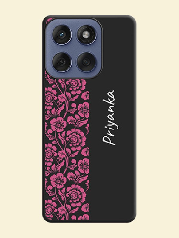 Pink Floral Pattern Design With Custom Text On Space Black Custom Soft Matte Mobile Back Cover - Motorola Edge 60 Fusion