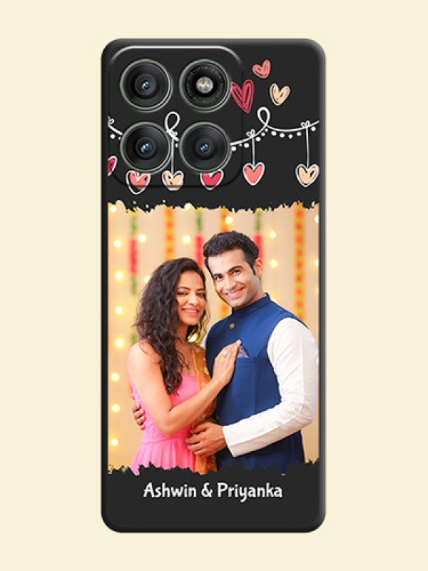 Pink Love Hangings with Name On Space Black Custom Soft Matte Mobile Back Cover - Motorola Edge 60 Pro 5G