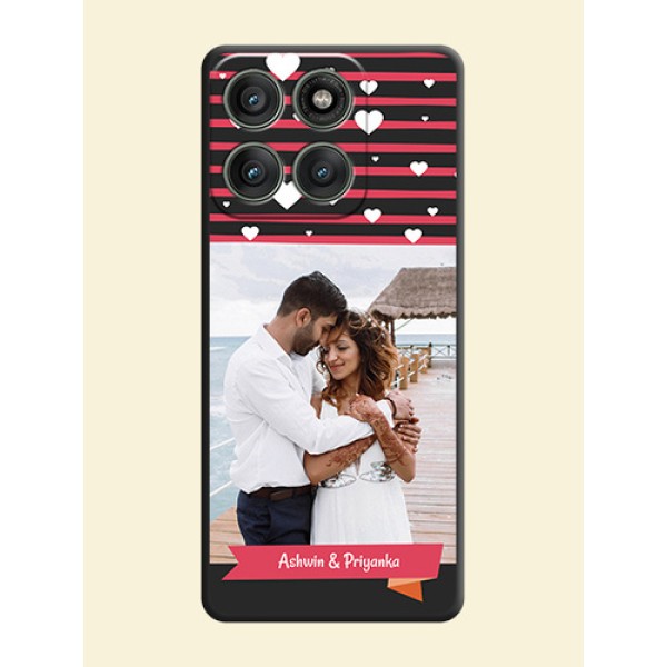 White Color Love Symbols with Pink Lines Pattern On Space Black Custom Soft Matte Mobile Back Cover - Motorola Edge 60 Pro 5G