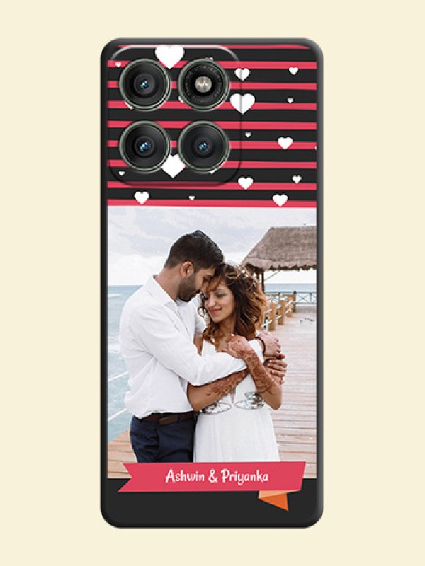White Color Love Symbols with Pink Lines Pattern On Space Black Custom Soft Matte Mobile Back Cover - Motorola Edge 60 Pro 5G