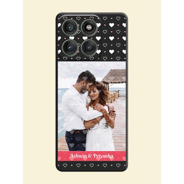 White Color Love Symbols with Text Design on Photo On Space Black Custom Soft Matte Mobile Back Cover - Motorola Edge 60 Pro 5G