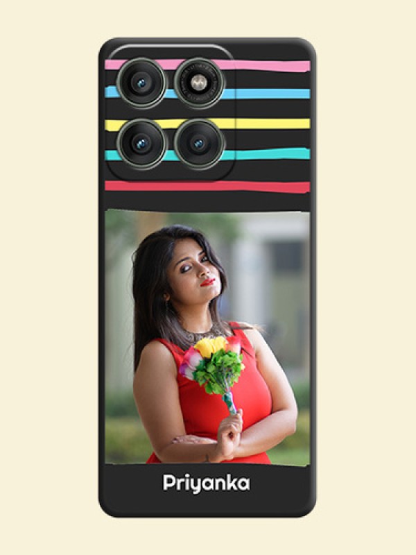 Multicolor Lines with Image On Space Black Custom Soft Matte Mobile Back Cover - Motorola Edge 60 Pro 5G