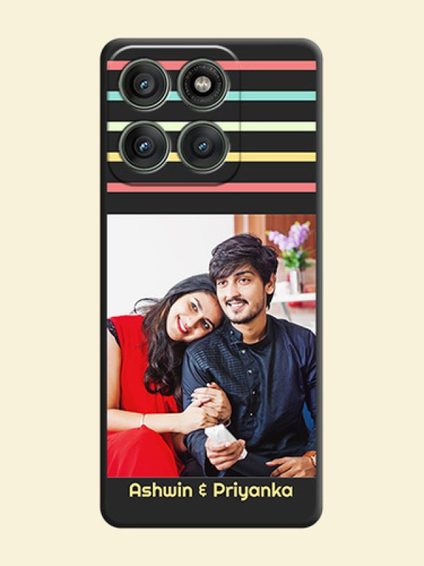 Color Stripes with Photo and Text on Photo On Space Black Custom Soft Matte Mobile Back Cover - Motorola Edge 60 Pro 5G