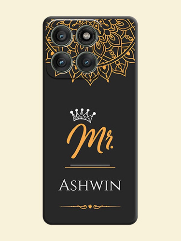 Mr Name with Floral Design On Space Black Custom Soft Matte Mobile Back Cover - Motorola Edge 60 Pro 5G