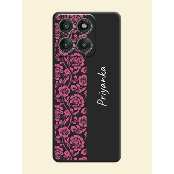 Pink Floral Pattern Design With Custom Text On Space Black Custom Soft Matte Mobile Back Cover - Motorola Edge 60 Pro 5G Pink Floral Pattern Design With Custom Text On Space Black Custom Soft Matte Mobile Back Cover - Motorola Edge 60 Pro 5G