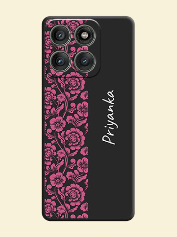 Pink Floral Pattern Design With Custom Text On Space Black Custom Soft Matte Mobile Back Cover - Motorola Edge 60 Pro 5G