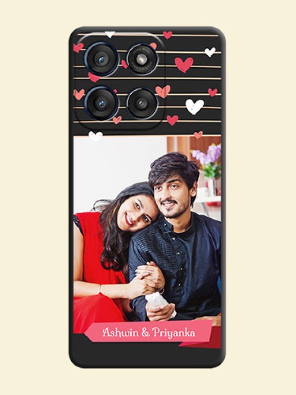 Love Pattern with Name on Pink Ribbon on Photo On Space Black Custom Soft Matte Mobile Back Cover - Motorola Edge 60 Stylus