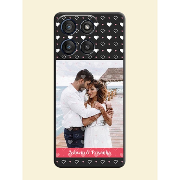 White Color Love Symbols with Text Design on Photo On Space Black Custom Soft Matte Mobile Back Cover - Motorola Edge 60 Stylus