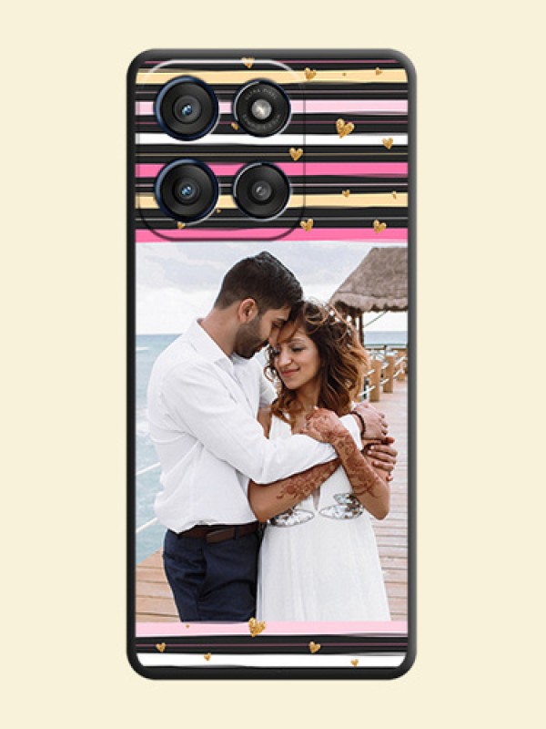 Multicolor Lines and Golden Love Symbols Design on Photo On Space Black Custom Soft Matte Mobile Back Cover - Motorola Edge 60 Stylus