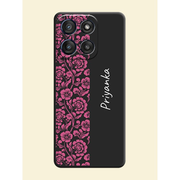 Pink Floral Pattern Design With Custom Text On Space Black Custom Soft Matte Mobile Back Cover - Motorola Edge 60 Stylus Pink Floral Pattern Design With Custom Text On Space Black Custom Soft Matte Mobile Back Cover - Motorola Edge 60 Stylus