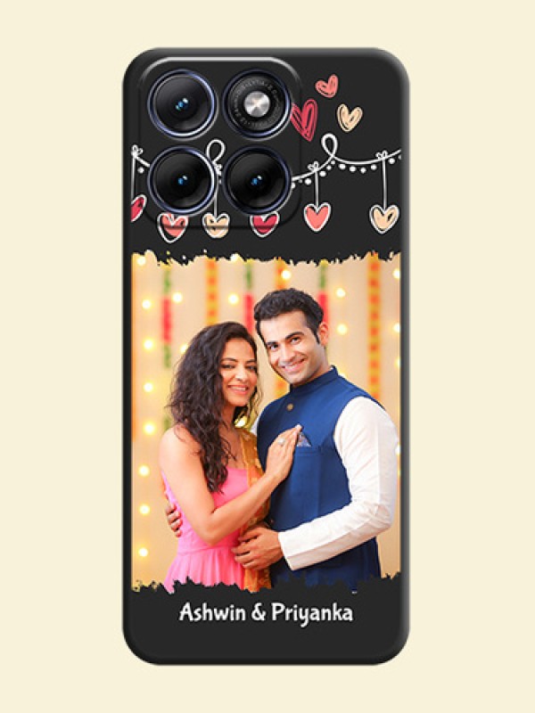 Pink Love Hangings with Name On Space Black Custom Soft Matte Mobile Back Cover - Motorola Edge 70 5G