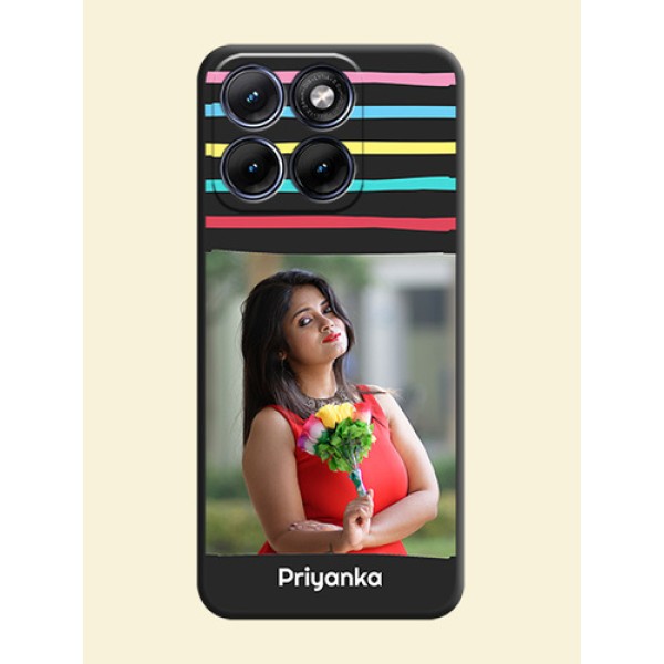 Multicolor Lines with Image On Space Black Custom Soft Matte Mobile Back Cover - Motorola Edge 70 5G Multicolor Lines with Image On Space Black Custom Soft Matte Mobile Back Cover - Motorola Edge 70 5G