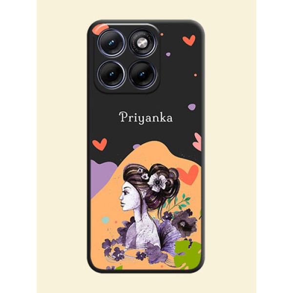 Namecase For Her With Fancy Lady Image On Space Black Custom Soft Matte Mobile Back Cover - Motorola Edge 70 5G