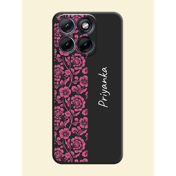 Pink Floral Pattern Design With Custom Text On Space Black Custom Soft Matte Mobile Back Cover - Motorola Edge 70 5G Pink Floral Pattern Design With Custom Text On Space Black Custom Soft Matte Mobile Back Cover - Motorola Edge 70 5G