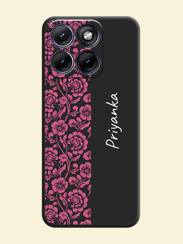 Pink Floral Pattern Design With Custom Text On Space Black Custom Soft Matte Mobile Back Cover - Motorola Edge 70 5G