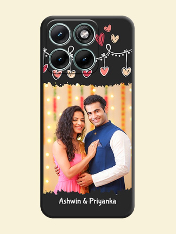 Pink Love Hangings with Name On Space Black Custom Soft Matte Mobile Back Cover - Motorola Edge 70 Fusion