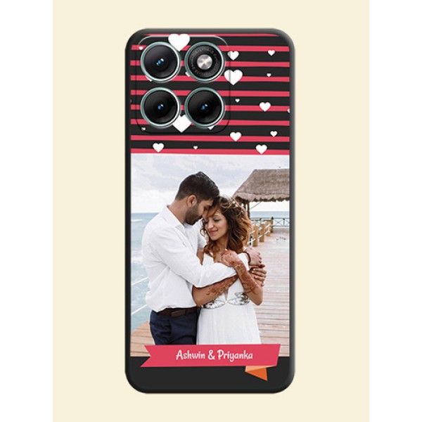 White Color Love Symbols with Pink Lines Pattern On Space Black Custom Soft Matte Mobile Back Cover - Motorola Edge 70 Fusion
