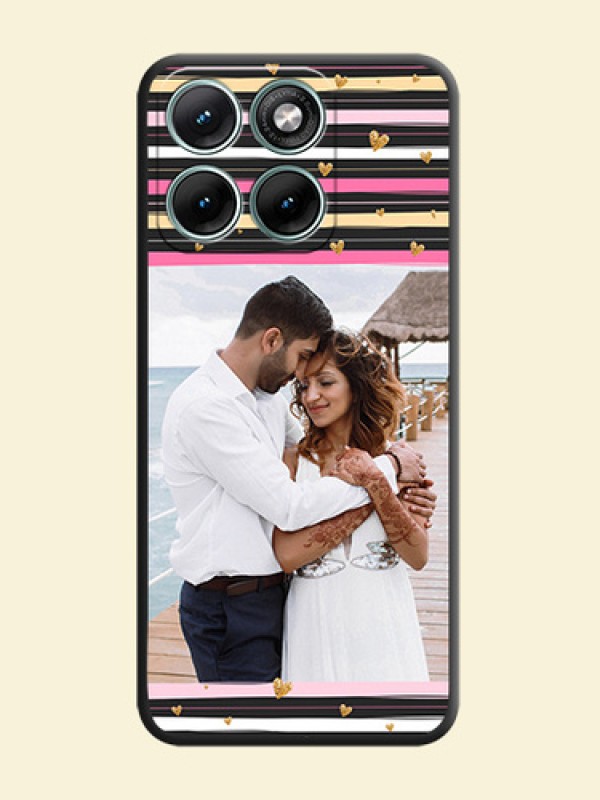 Multicolor Lines and Golden Love Symbols Design on Photo On Space Black Custom Soft Matte Mobile Back Cover - Motorola Edge 70 Fusion