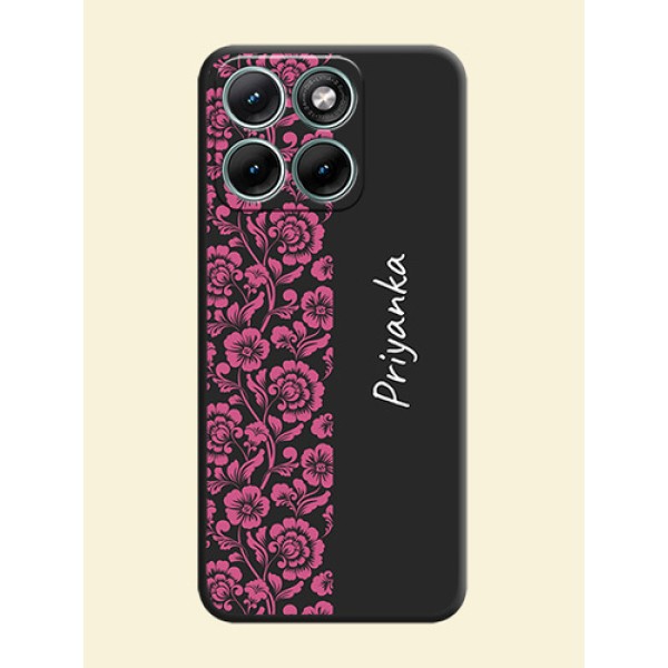 Pink Floral Pattern Design With Custom Text On Space Black Custom Soft Matte Mobile Back Cover - Motorola Edge 70 Fusion Pink Floral Pattern Design With Custom Text On Space Black Custom Soft Matte Mobile Back Cover - Motorola Edge 70 Fusion